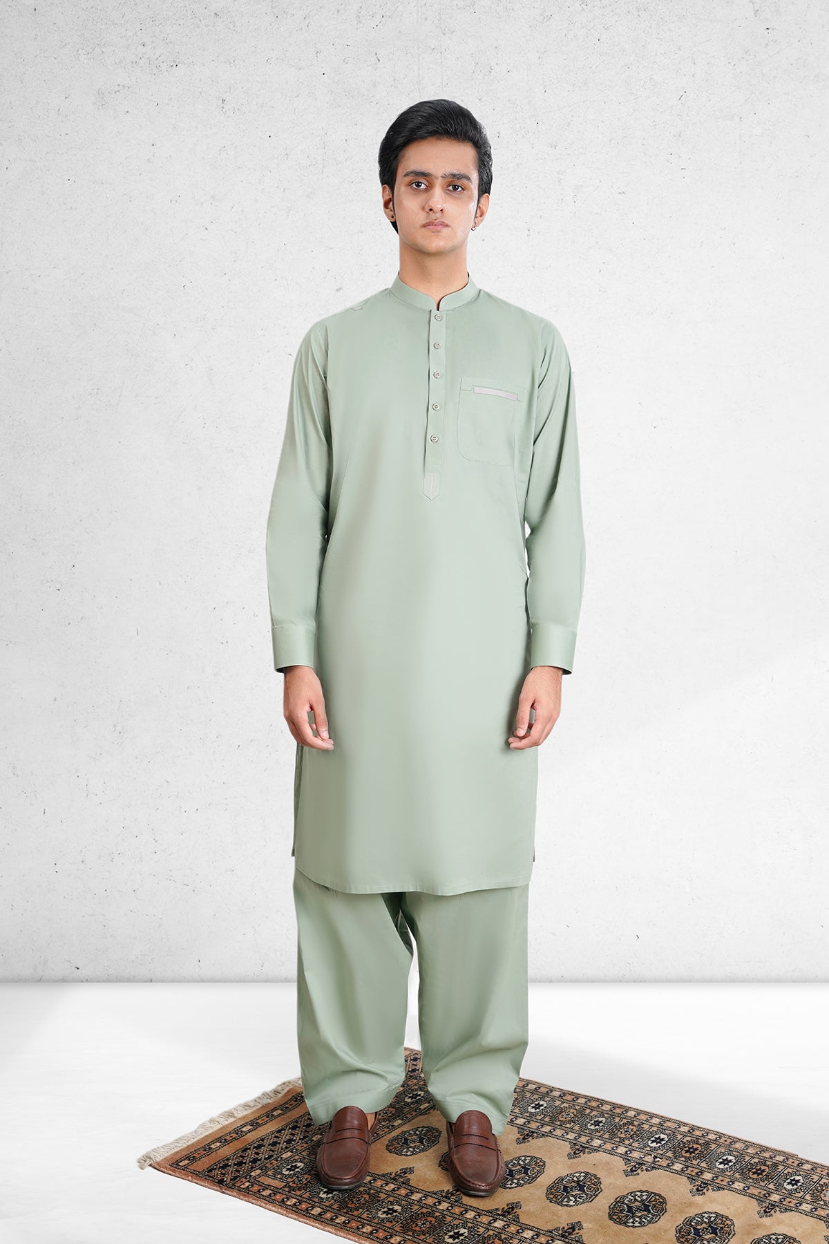 Men's Ash Green Shalwar Kameez - 111027