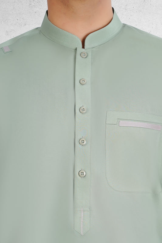 Men's Ash Green Shalwar Kameez - 111027