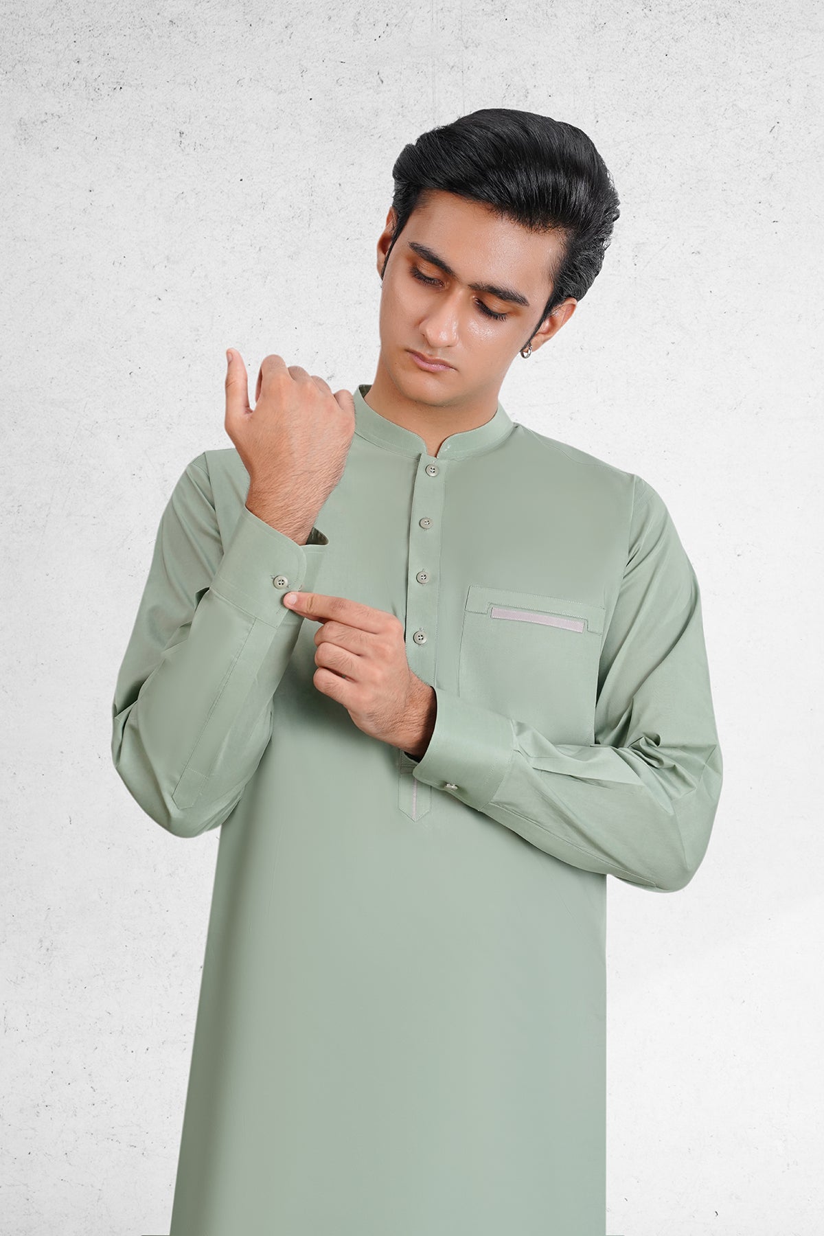 Men's Ash Green Shalwar Kameez - 111027