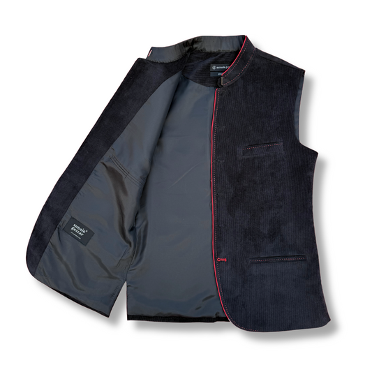 Men's Black Corduroy Waistcoat - 224002