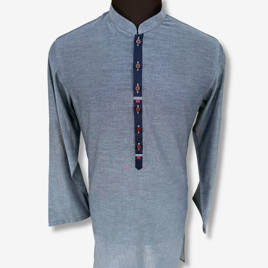 Men's Blue Cotton Kurta - 551001