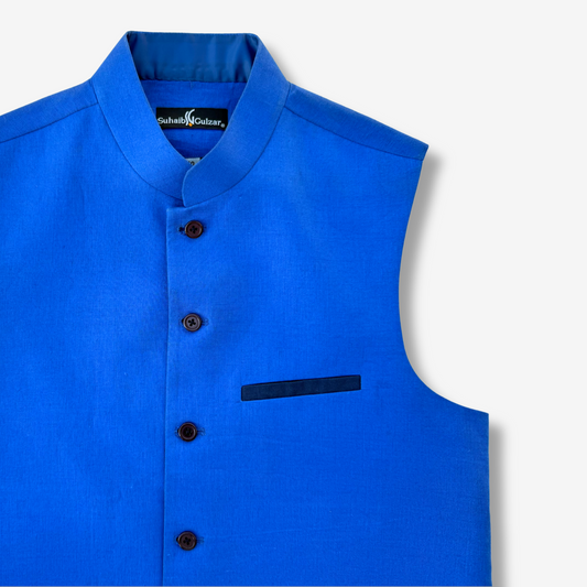 Men's Bright Blue Linen Waistcoat - 225003