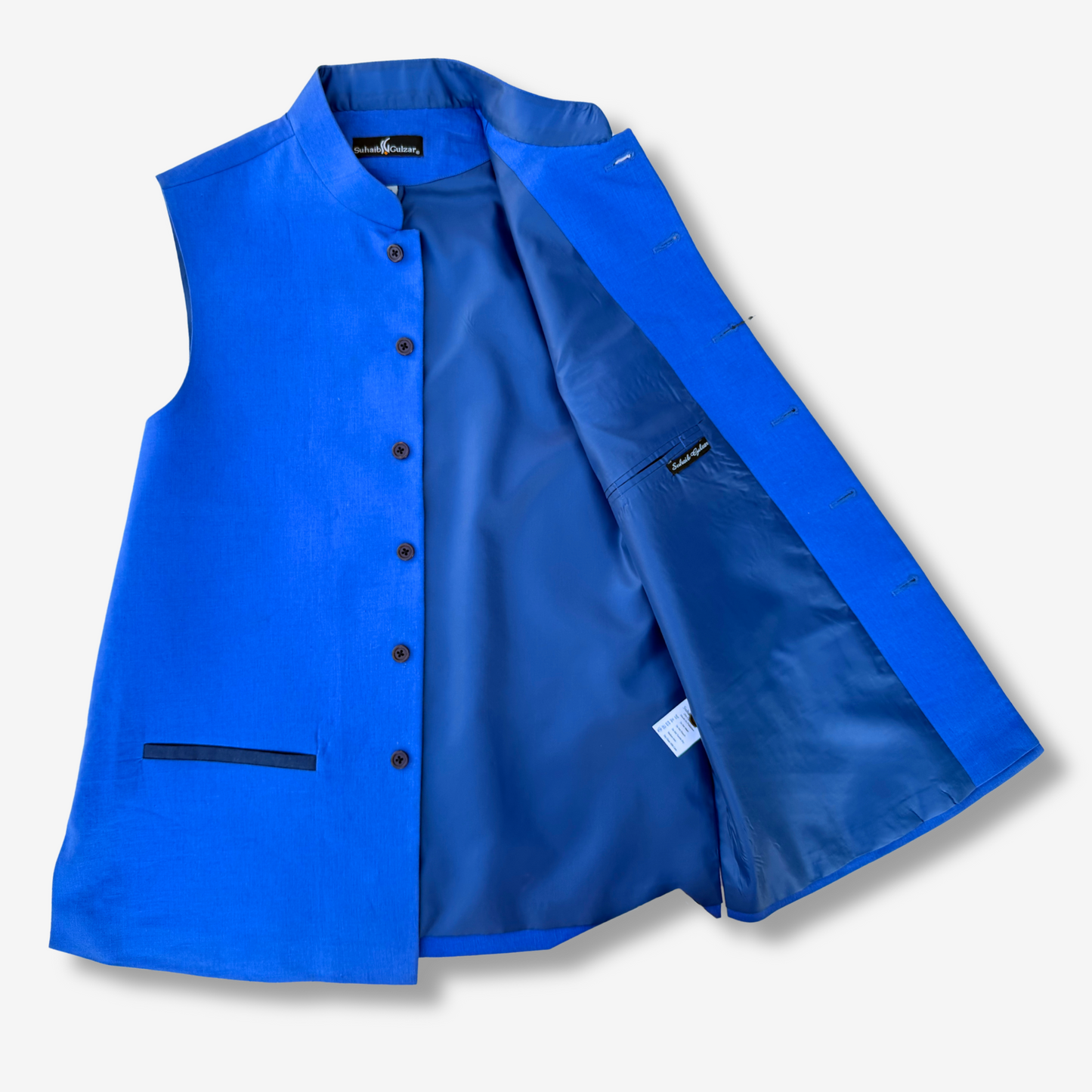 Men's Bright Blue Linen Waistcoat - 225003