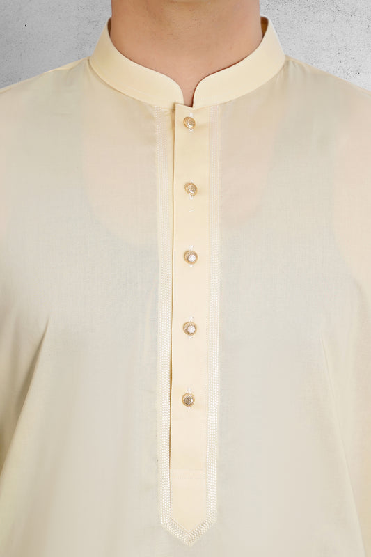 Men's Butter Yellow Shalwar Kameez - 111028