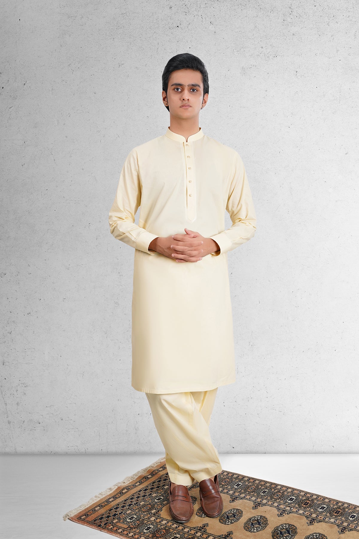 Men's Butter Yellow Shalwar Kameez - 111028