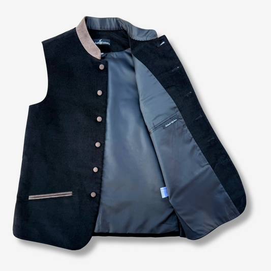 Men's Coal Black Corduroy Waistcoat - 224009