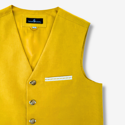Men's Corn Yellow Irish Linen Waistcoat - 225001
