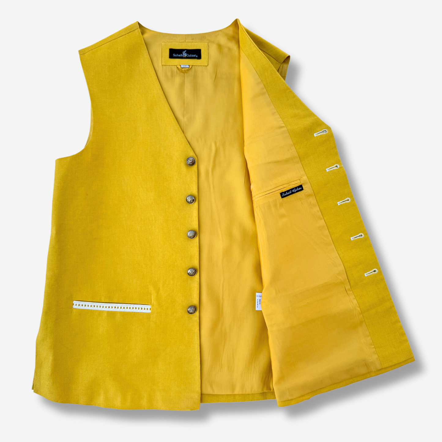 Men's Corn Yellow Irish Linen Waistcoat - 225001