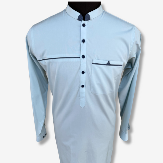 Men's Cyan Blue Cotton Shalwar Kameez - 111014