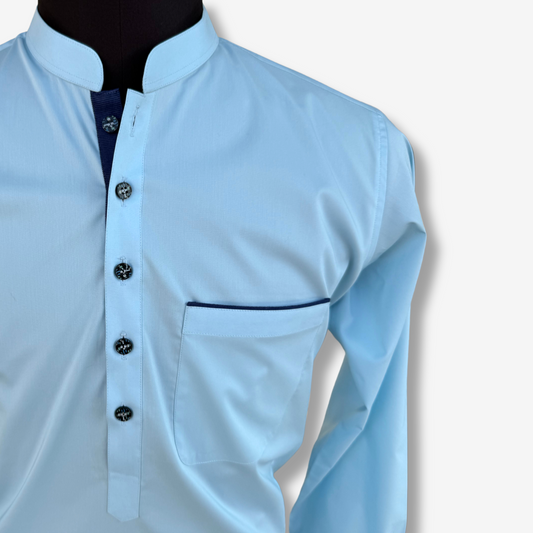 Men's Ferozi Blue Cotton Shalwar Kameez - 111018