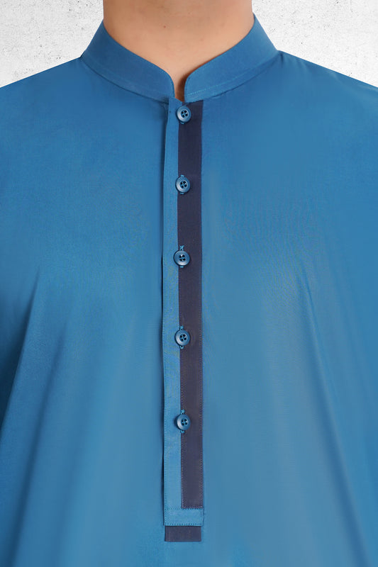 Men's Flat Blue Shalwar Kameez - 111032