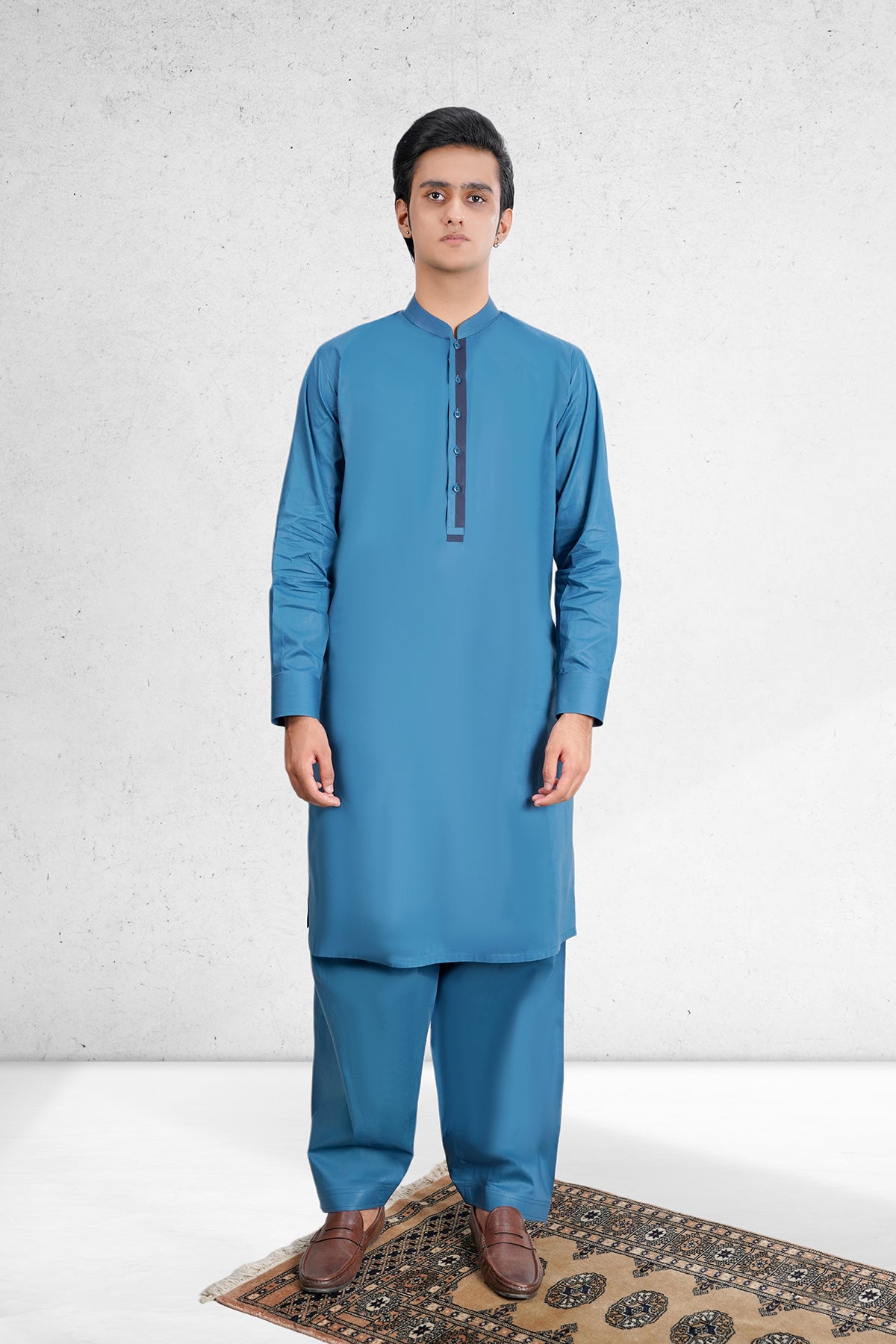 Men's Flat Blue Shalwar Kameez - 111032