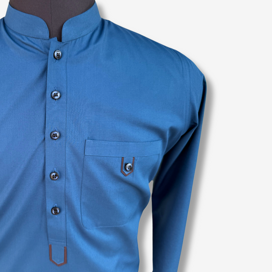 Men's Flat Blue Wash & Wear Shalwar Kameez - 112004
