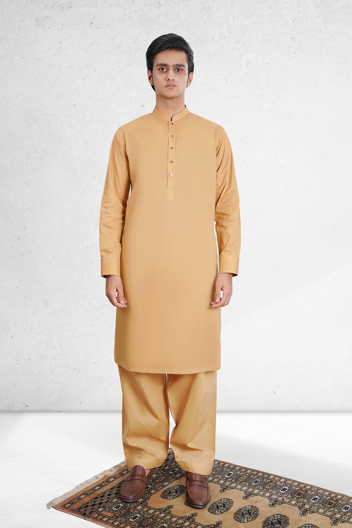 Men's Golden Brown Shalwar Kameez - 111033