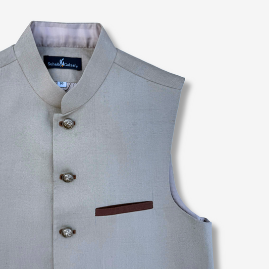 Men's Gull Gray Linen Waistcoat - 225006