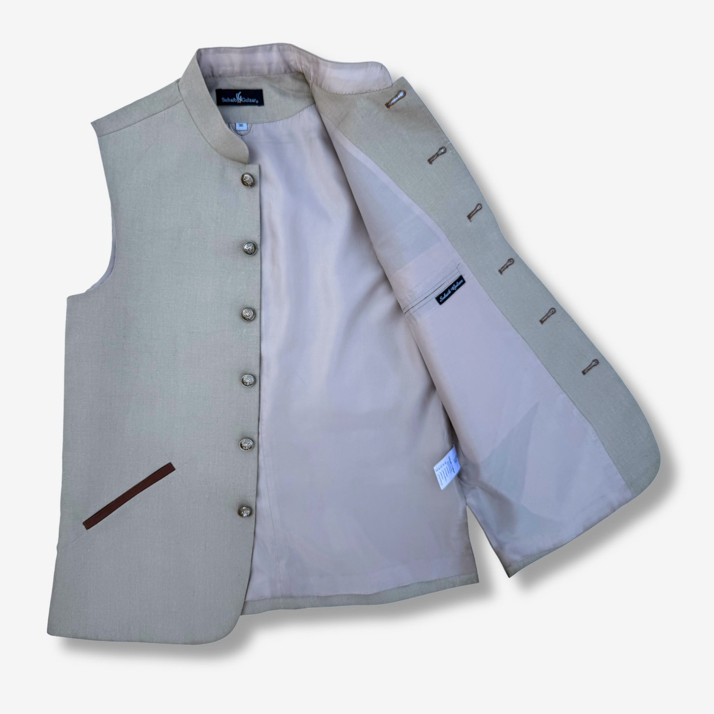 Men's Gull Gray Linen Waistcoat - 225006