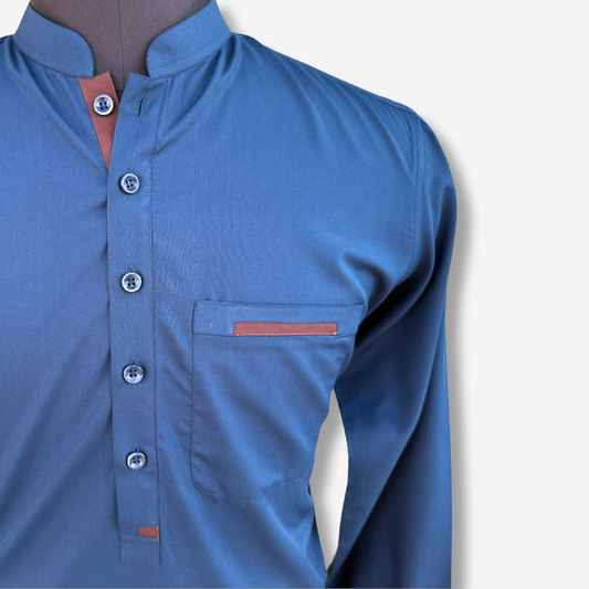 Men's Navy Blue Wash & Wear Shalwar Kameez - 112005