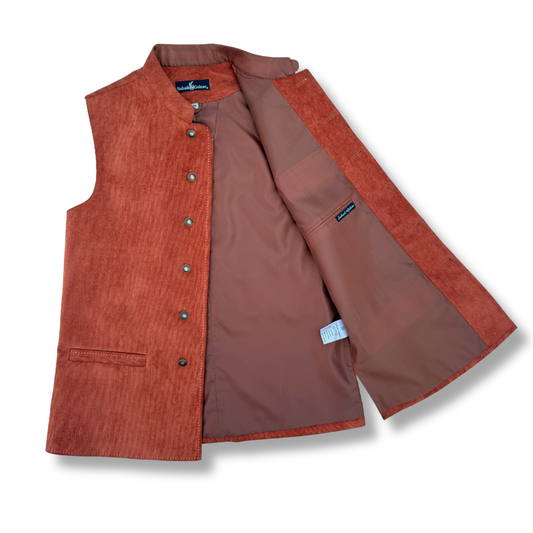 Men's Orange Red Corduroy Waistcoat - 224004