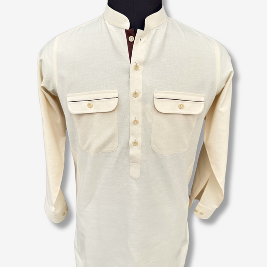 Men's Pale Yellow Irish Cotton Shalwar Kameez - 111003