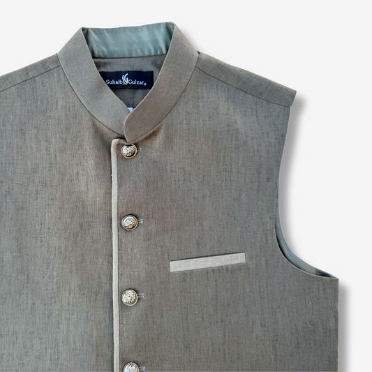 Men's Retreat Green Linen Waistcoat - 225004