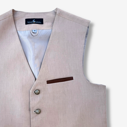 Men's Swan Pink Linen Waistcoat - 225005