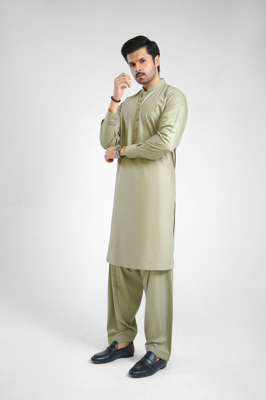 Men's W&W Blend Ash Green Shalwar Kameez - 112010