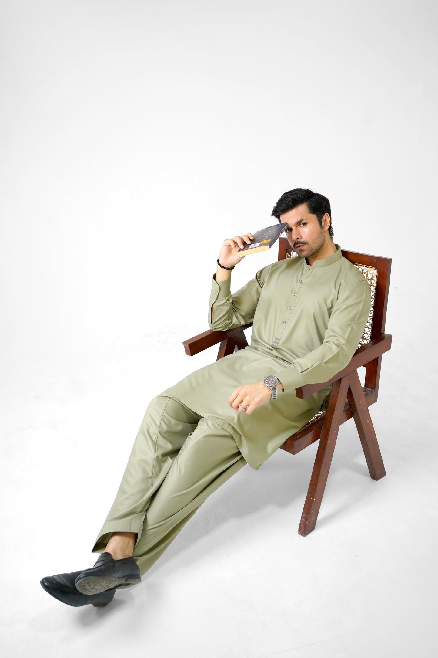 Men's W&W Blend Ash Green Shalwar Kameez - 112010
