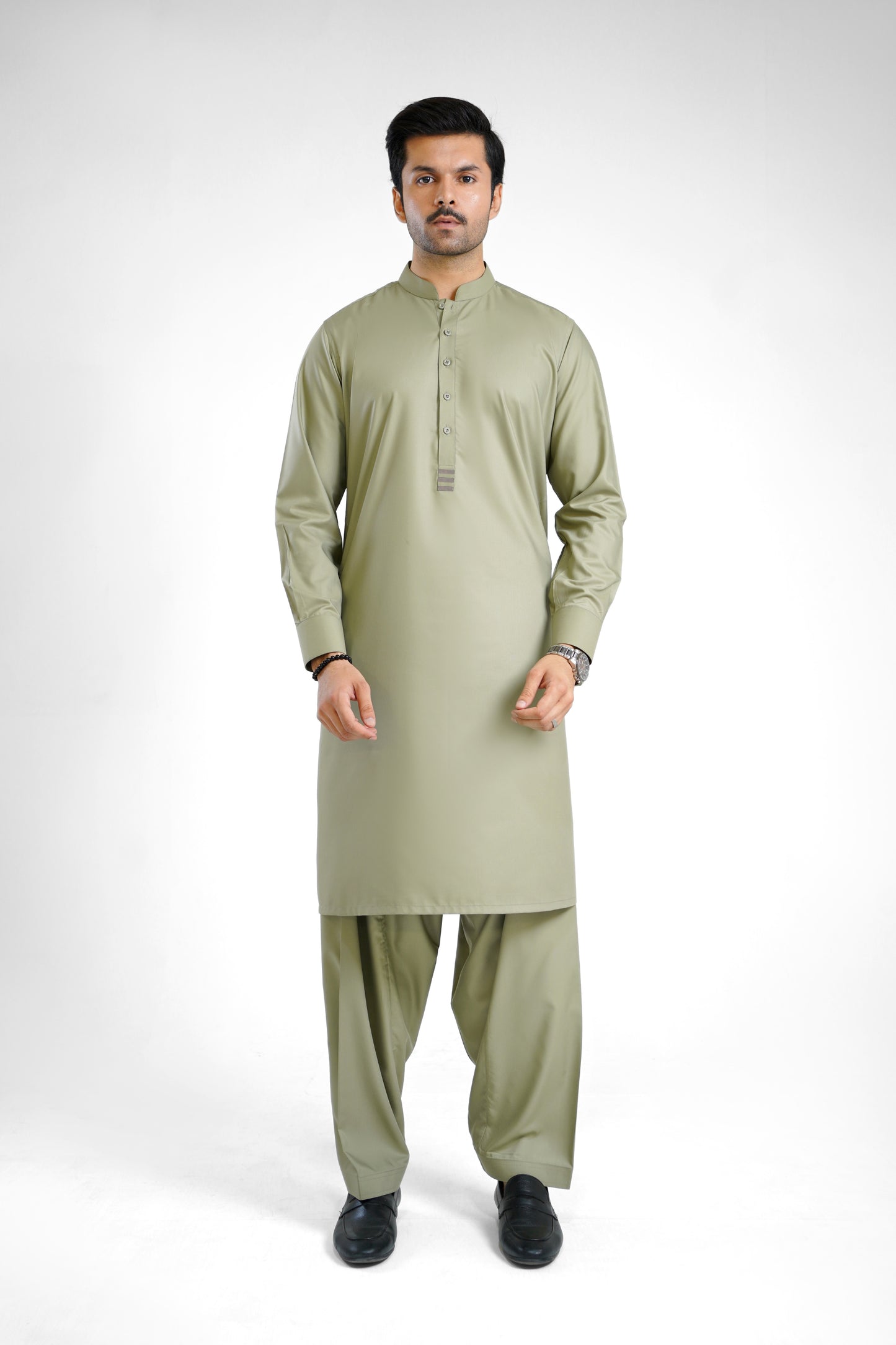 Men's W&W Blend Ash Green Shalwar Kameez - 112010