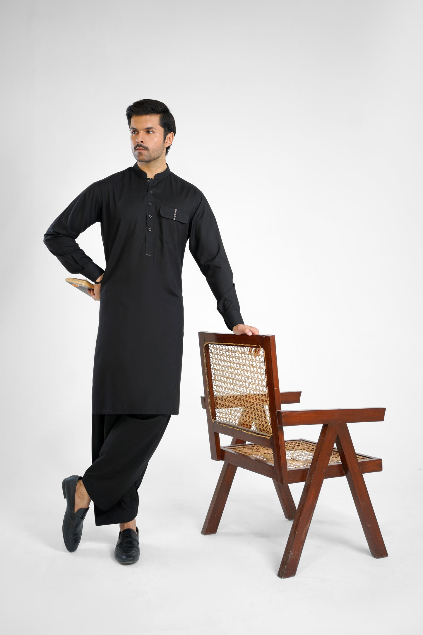 Men's W&W Blend Midnight Black Shalwar Kameez - 112009