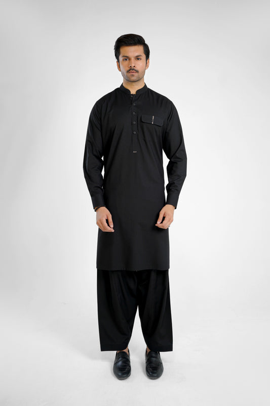 Men's W&W Blend Midnight Black Shalwar Kameez - 112009
