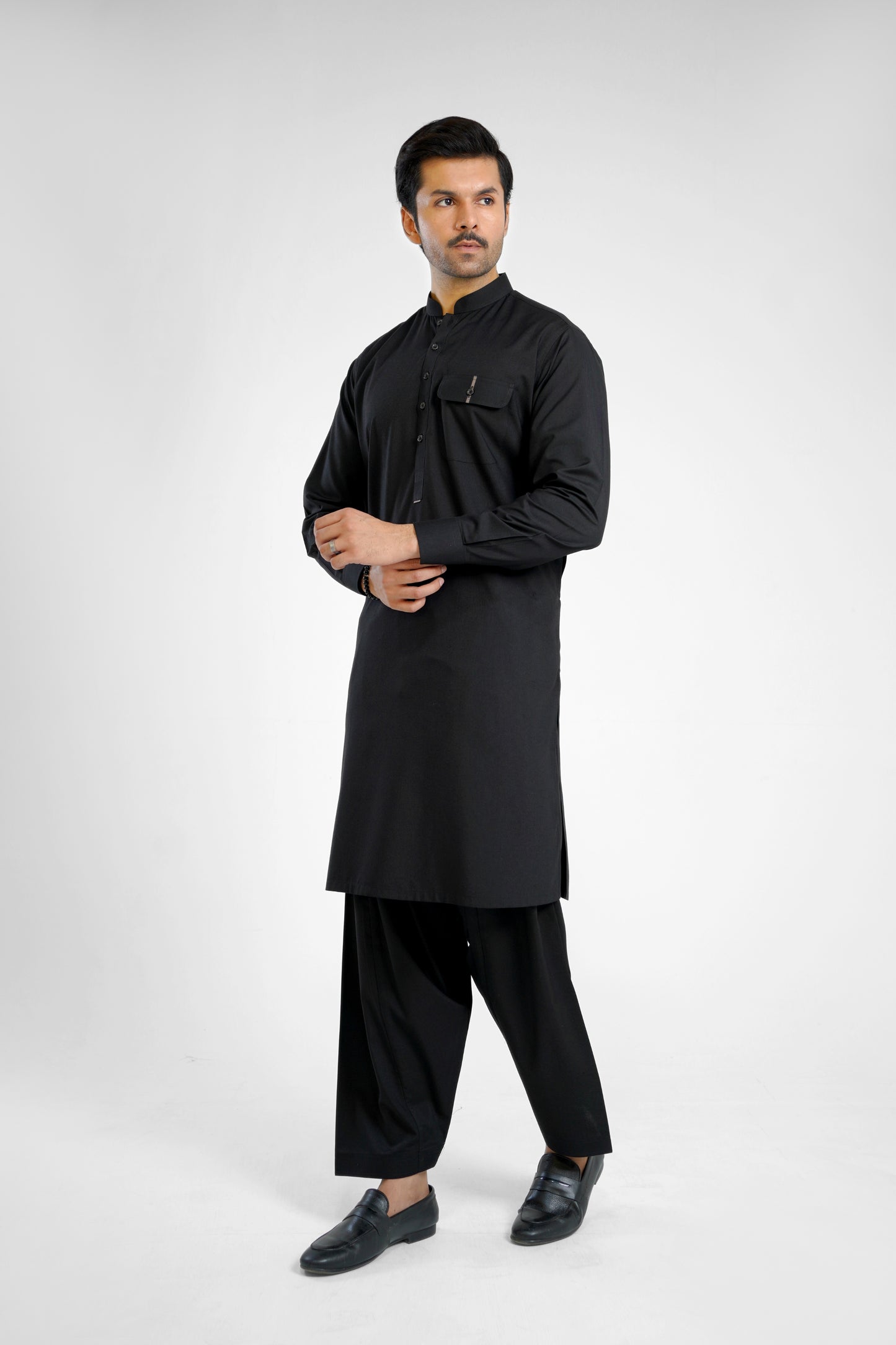 Men's W&W Blend Midnight Black Shalwar Kameez - 112009