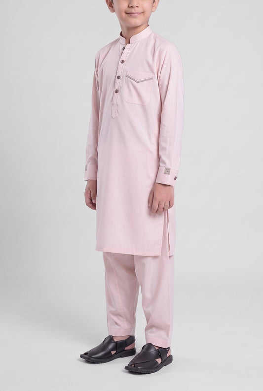 Boys' Blush Pink Cotton Shalwar Kameez - 221007 – three-quarter