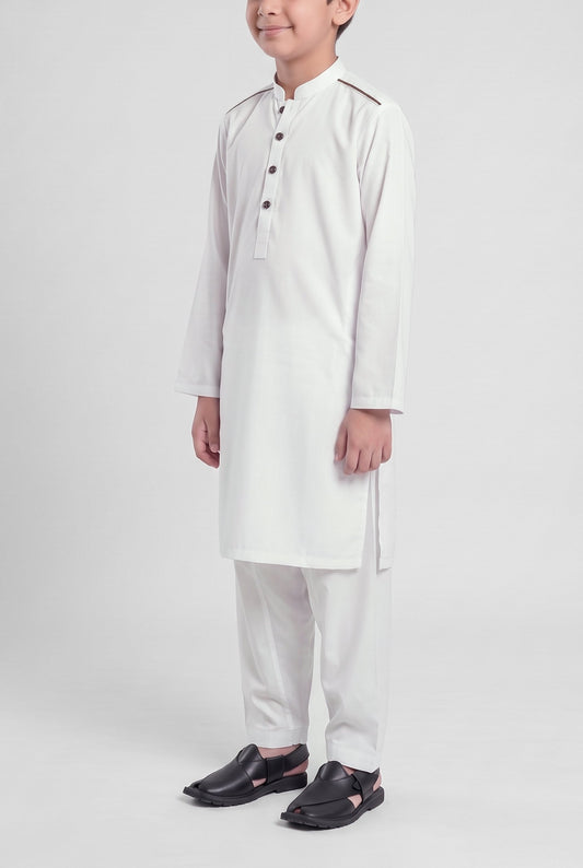 Boys' Pure White Cotton Shalwar Kameez - 221014 – three-quarter