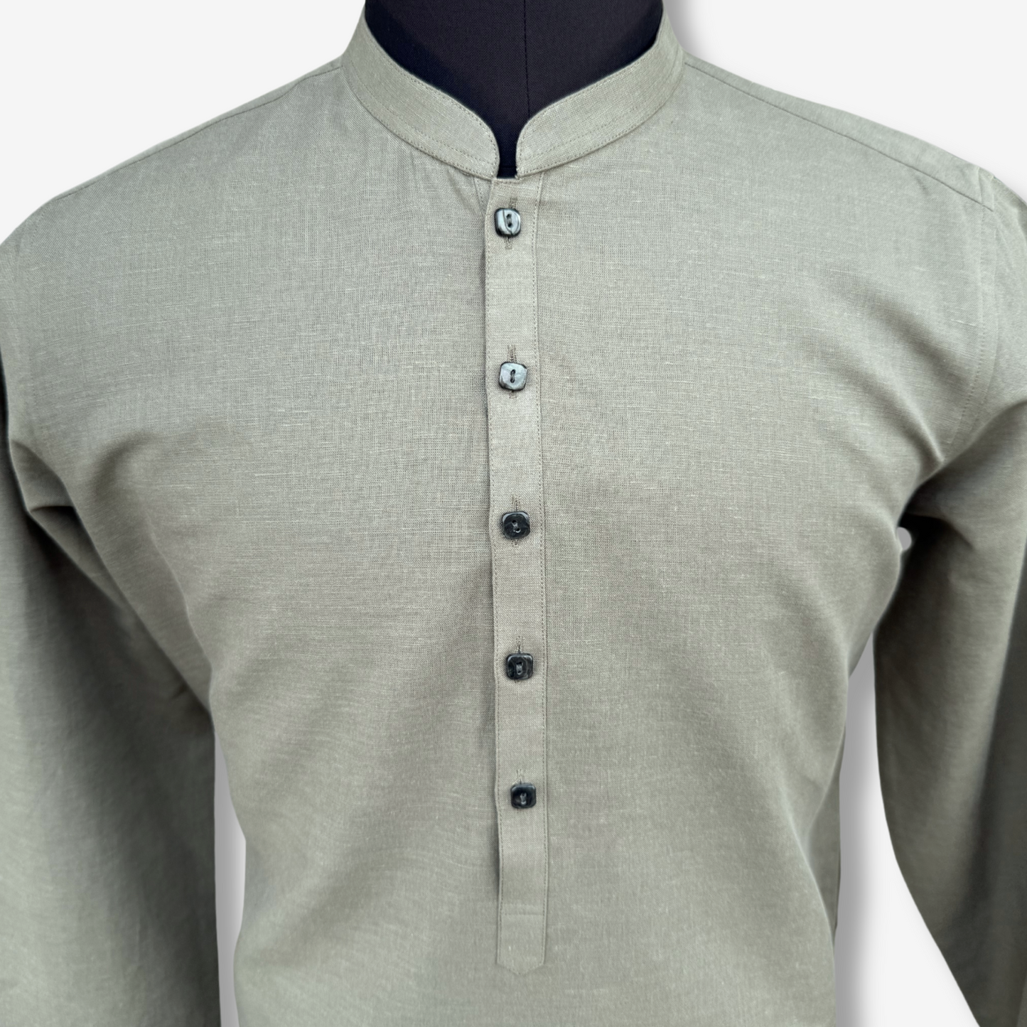 Men's Ash Green Cotton Kurta - 551006