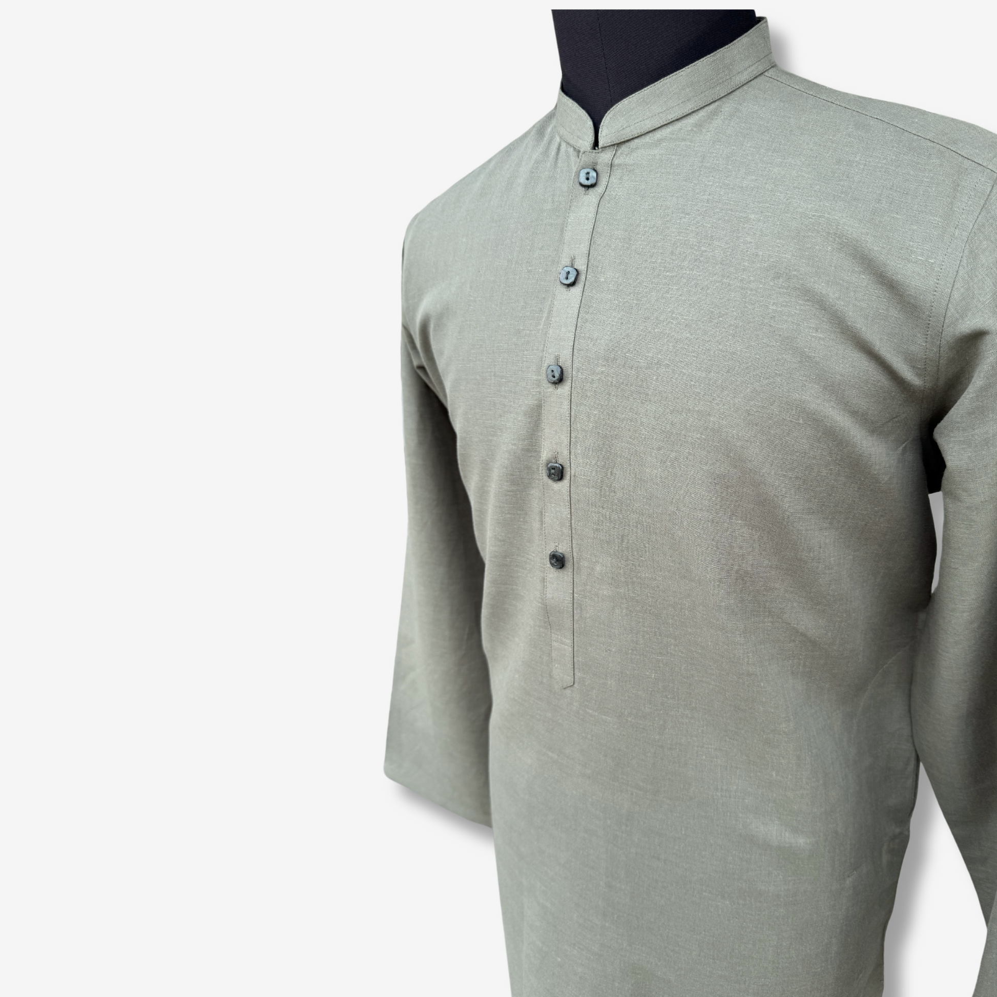 Men's Ash Green Cotton Kurta - 551006