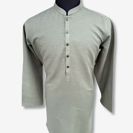 Men's Ash Green Cotton Kurta - 551006