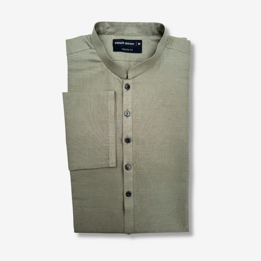 Men's Ash Green Cotton Kurta - 551006