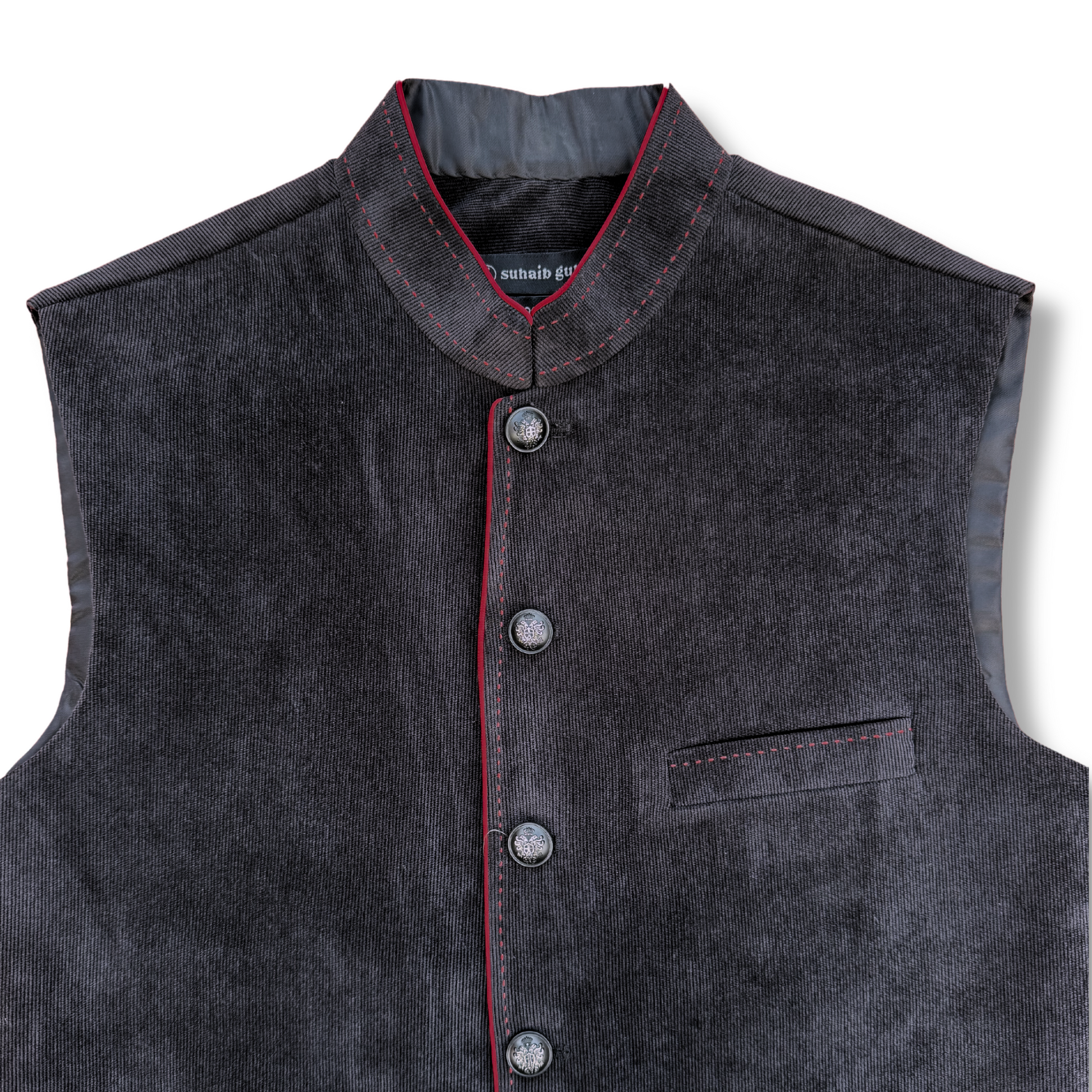 Men's Black Corduroy Waistcoat - 224002