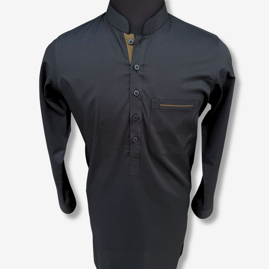 Men's Black Cotton Shalwar Kameez - 111004