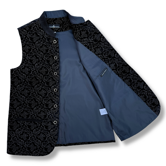 Men's Black Printed Corduroy Waistcoat - 224006
