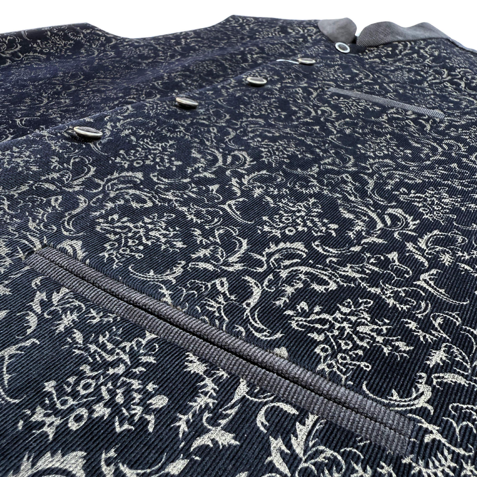 Men's Black Printed Corduroy Waistcoat - 224006