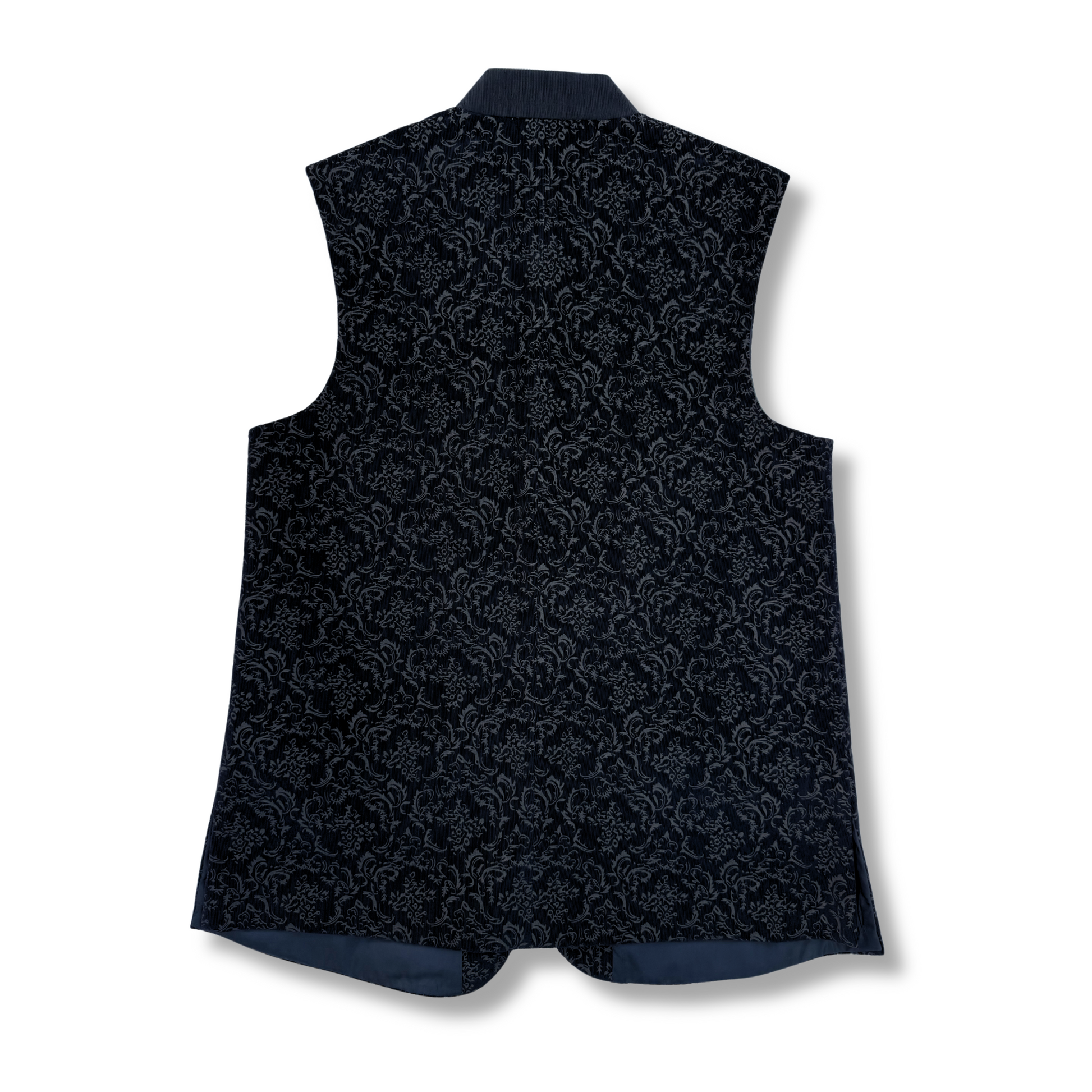 Men's Black Printed Corduroy Waistcoat - 224006