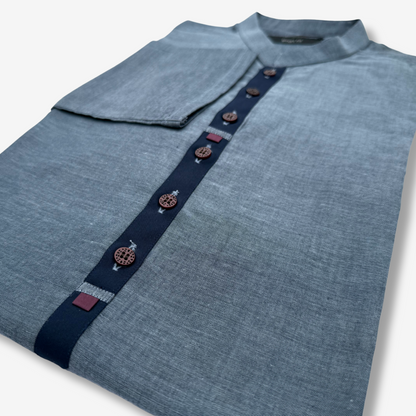 Men's Blue Cotton Kurta - 551001