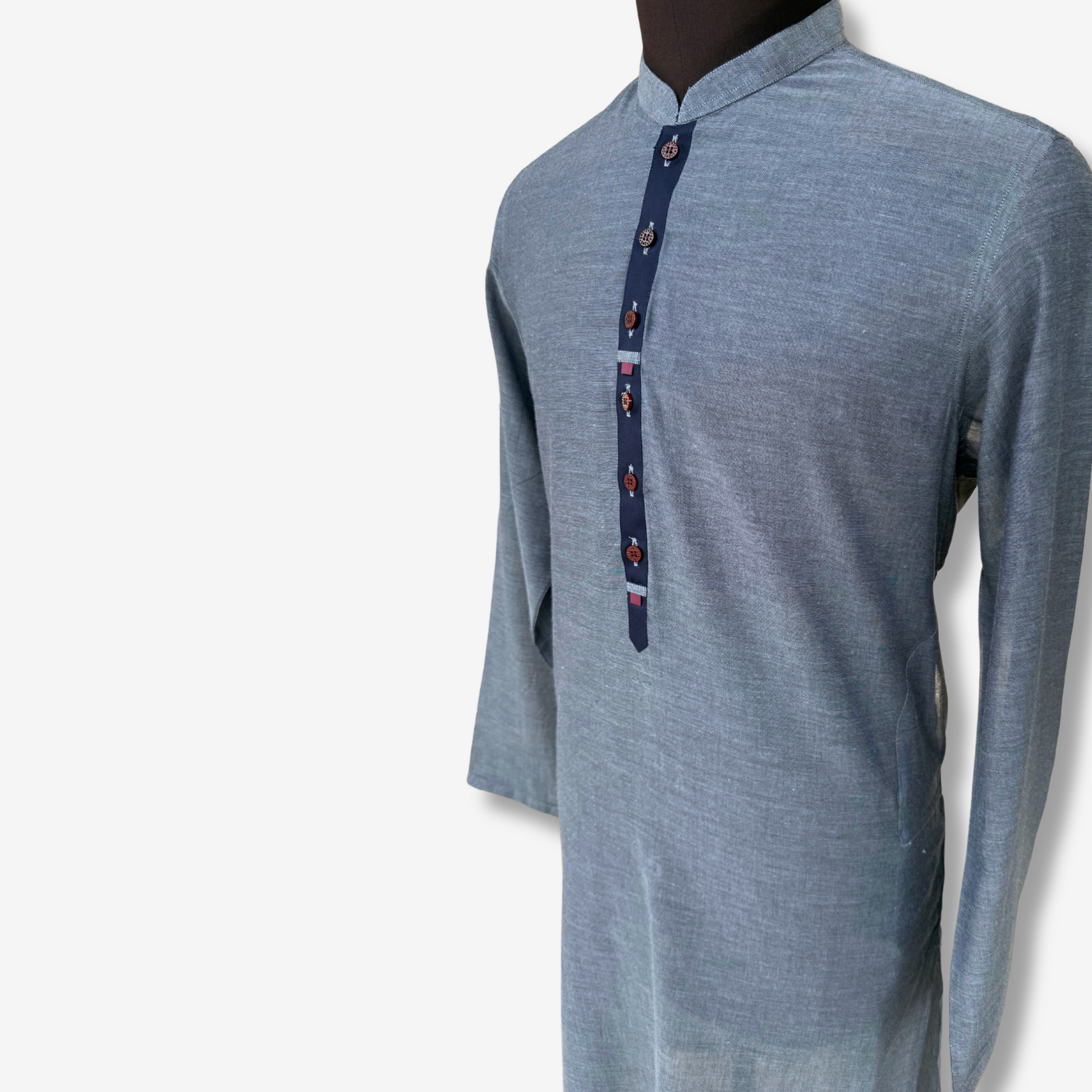 Men's Blue Cotton Kurta - 551001