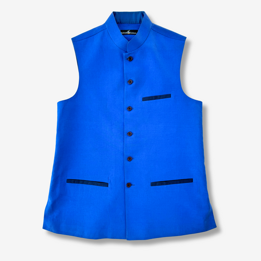 Men's Bright Blue Linen Waistcoat - 225003