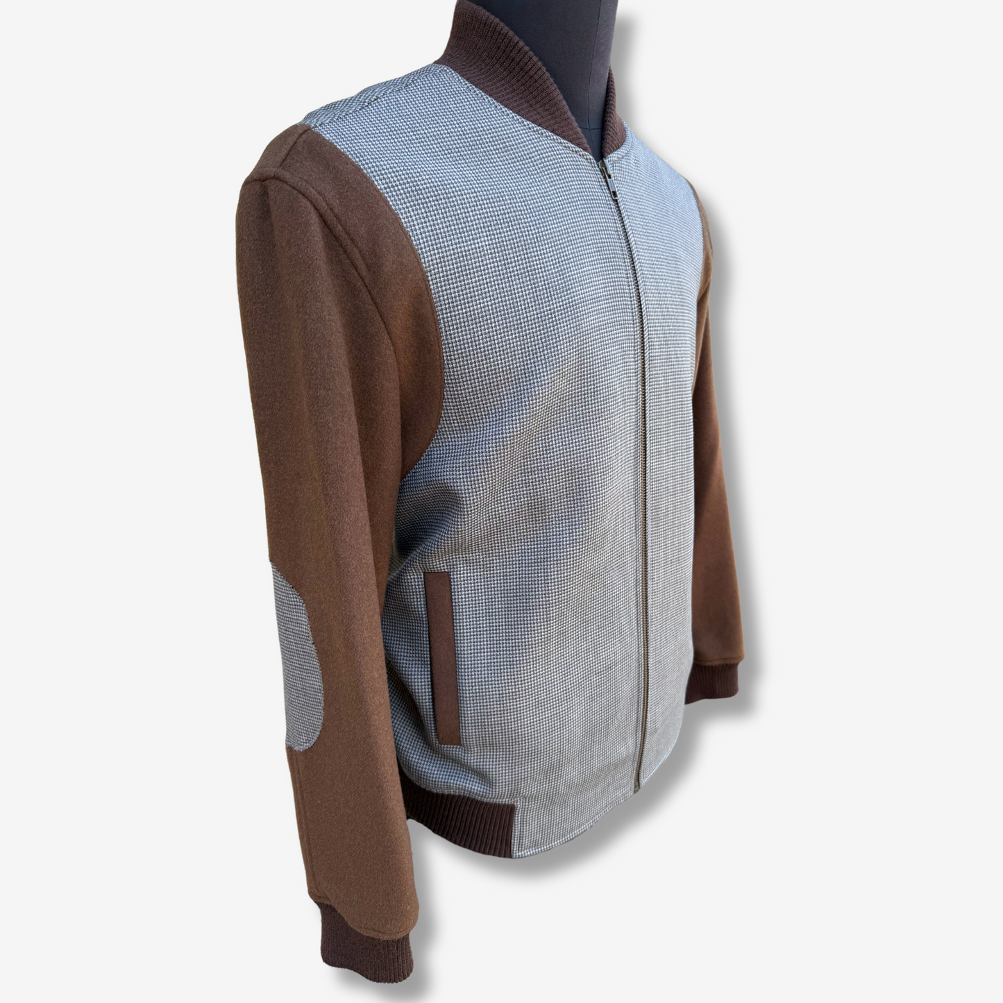 Men's Brown Check Bomber Jacket - 331004