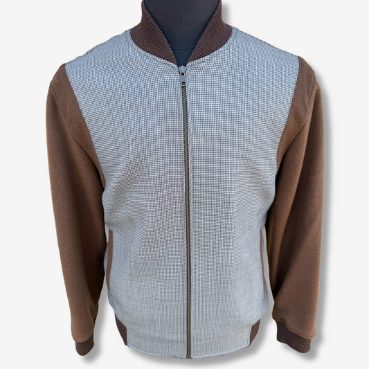 Men's Brown Check Bomber Jacket - 331004