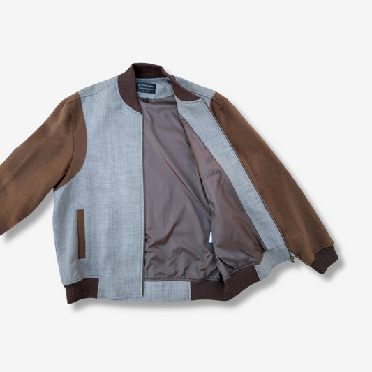 Men's Brown Check Bomber Jacket - 331004