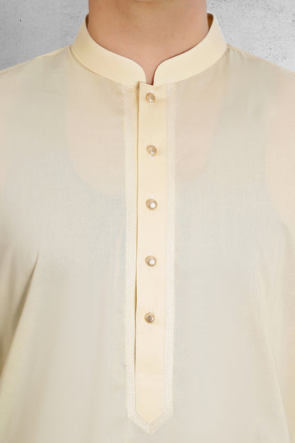 Men's Butter Yellow Shalwar Kameez - 111028