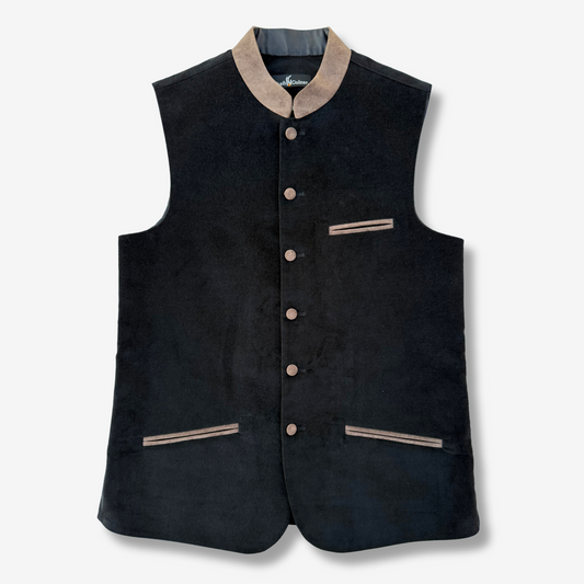 Men's Coal Black Corduroy Waistcoat - 224009